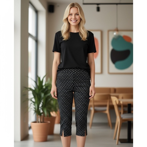 Vince Camuto Black and White Floral Polka Dot Leggings - Picture 1 of 6